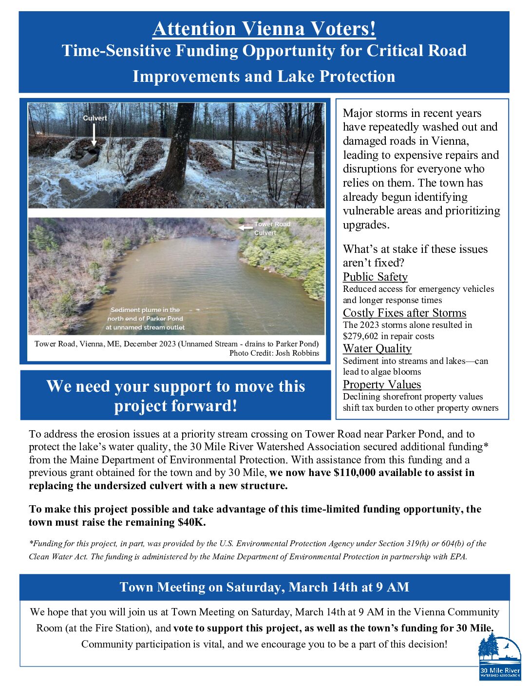 Attention Vienna Voters! Time-Sensitive Funding Opportunity for Critical Road Improvements and Lake Protection